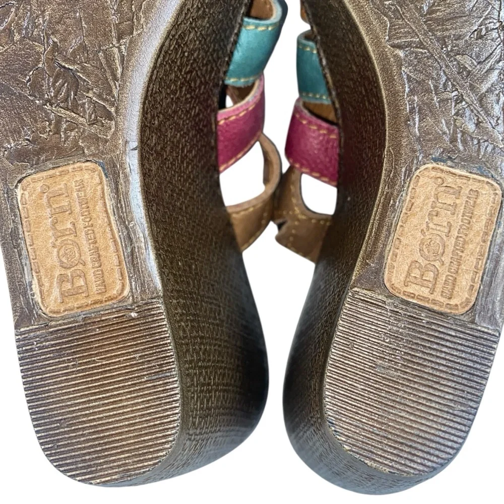 Born Lumi Multicolor Strappy Wedge Sandals Leather Size 9 Boho Colorful Bold NEW